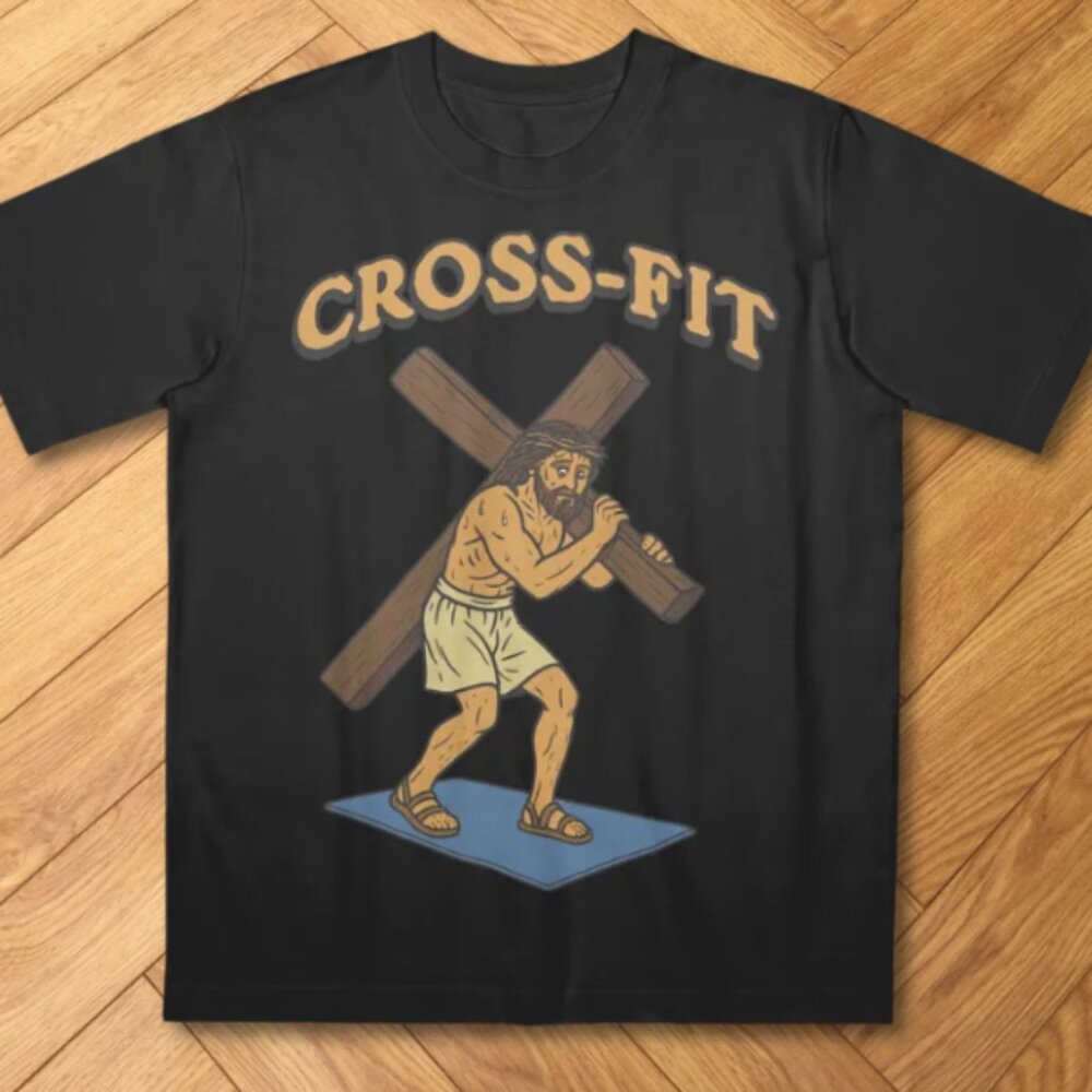 Black Funny Cross Fit Parody Graphic Tee Humor Gym Style Shirt